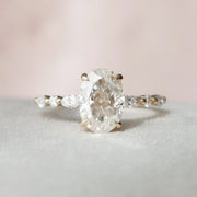 Oval Cut Moissanite Cluster Engagement Ring with Side Stones